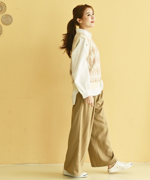 me+em select(ミームセレクト)の「アーガイルナチュラルニットベスト(ベスト・レディース・ベージュ/イエロー/アイボリー/ミント・FREE)」の7枚目の写真