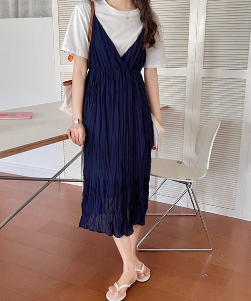 イレヘムワッシャーキャミワンピース　アプワイザーリッシェ　ブルー　S イレヘムワッシャーキャミワンピース アプワイザーリッシェ