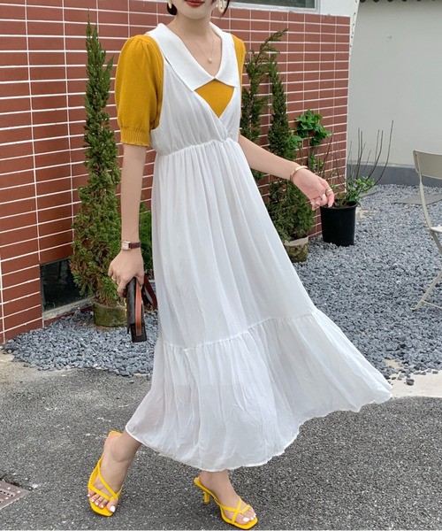 公式完売‼️ emmi ワッシャーフレアーワンピース　ホワイト 1サイズ Amazon.co.jp: [エミ] ワッシャーコンビコクーンワンピース