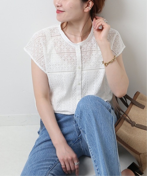Spick & Span（スピックアンドスパン）の「ブロイダーレースフレンチブラウス◆（シャツ/ブラウス・レディース・ブラウン/ホワイト・FREE）」の3枚目の写真
