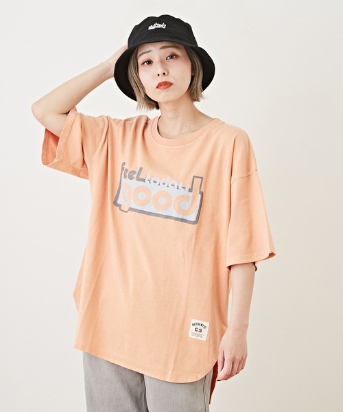 CUBE SUGAR（キューブシュガー）の「OE天竺 ピグメント染 ラウンドTシャツ（Tシャツ/カットソー・レディース・グレー/ベージュ/オレンジ/サックスブルー・M）」の4枚目の写真