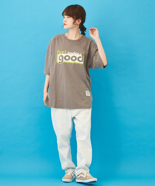 CUBE SUGAR（キューブシュガー）の「OE天竺 ピグメント染 ラウンドTシャツ（Tシャツ/カットソー・レディース・グレー/ベージュ/オレンジ/サックスブルー・M）」の5枚目の写真