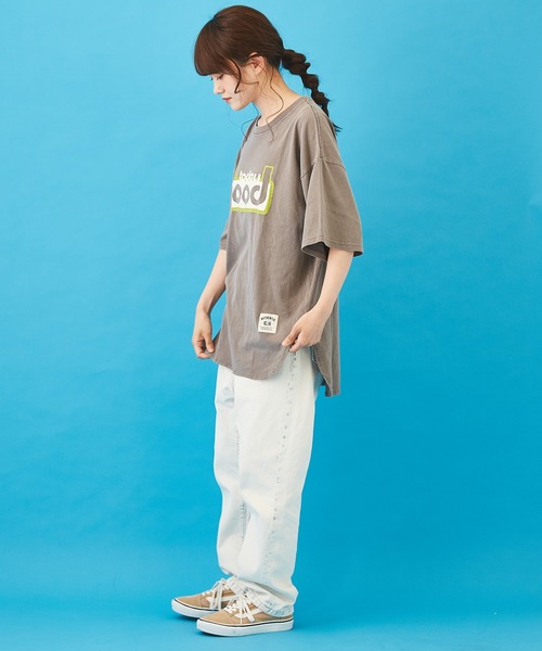 CUBE SUGAR（キューブシュガー）の「OE天竺 ピグメント染 ラウンドTシャツ（Tシャツ/カットソー・レディース・グレー/ベージュ/オレンジ/サックスブルー・M）」の6枚目の写真