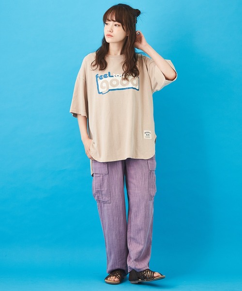 CUBE SUGAR（キューブシュガー）の「OE天竺 ピグメント染 ラウンドTシャツ（Tシャツ/カットソー・レディース・グレー/ベージュ/オレンジ/サックスブルー・M）」の9枚目の写真