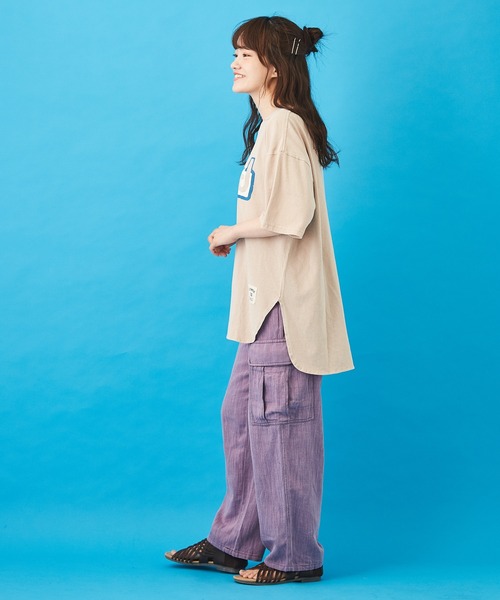 CUBE SUGAR（キューブシュガー）の「OE天竺 ピグメント染 ラウンドTシャツ（Tシャツ/カットソー・レディース・グレー/ベージュ/オレンジ/サックスブルー・M）」の10枚目の写真