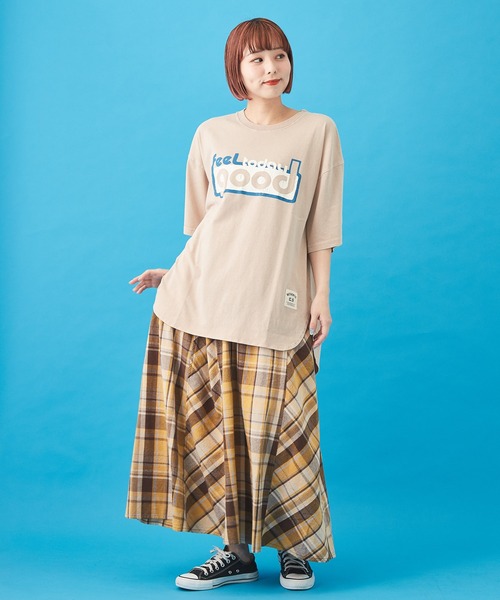 CUBE SUGAR（キューブシュガー）の「OE天竺 ピグメント染 ラウンドTシャツ（Tシャツ/カットソー・レディース・グレー/ベージュ/オレンジ/サックスブルー・M）」の8枚目の写真