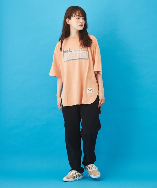 CUBE SUGAR（キューブシュガー）の「OE天竺 ピグメント染 ラウンドTシャツ（Tシャツ/カットソー・レディース・グレー/ベージュ/オレンジ/サックスブルー・M）」の12枚目の写真