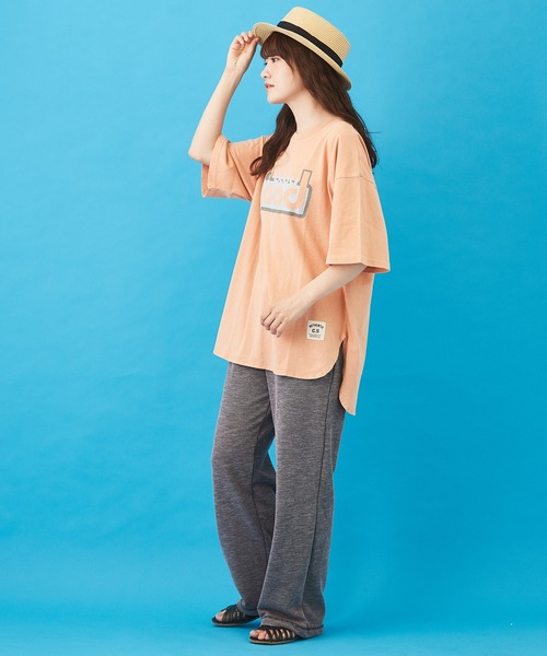 CUBE SUGAR（キューブシュガー）の「OE天竺 ピグメント染 ラウンドTシャツ（Tシャツ/カットソー・レディース・グレー/ベージュ/オレンジ/サックスブルー・M）」の14枚目の写真