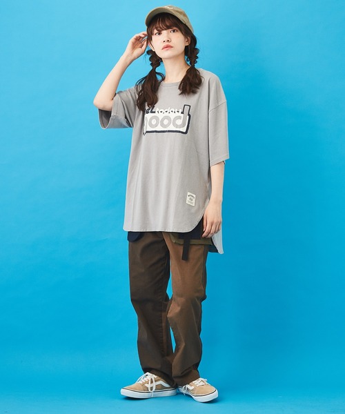 CUBE SUGAR（キューブシュガー）の「OE天竺 ピグメント染 ラウンドTシャツ（Tシャツ/カットソー・レディース・グレー/ベージュ/オレンジ/サックスブルー・M）」の16枚目の写真