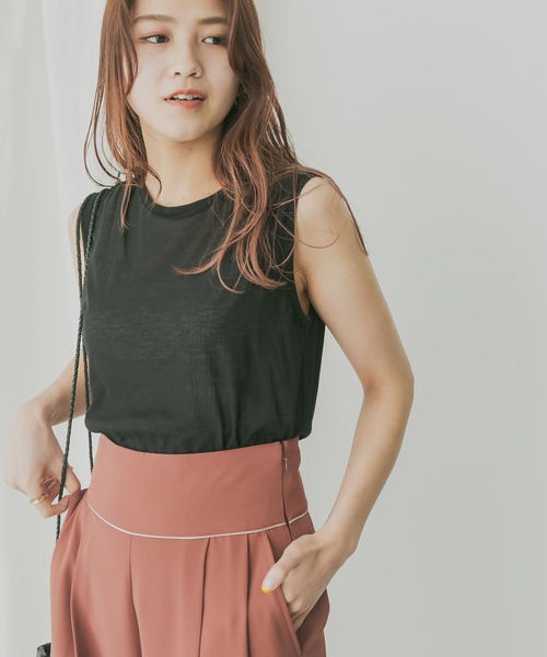 KBF+(ケービーエフプラス)の「KBF+ シアーノースリーブ(Tシャツ/カットソー・レディース・ブラック/グレー系その他/グリーン系その他・ONE)」の1枚目の写真