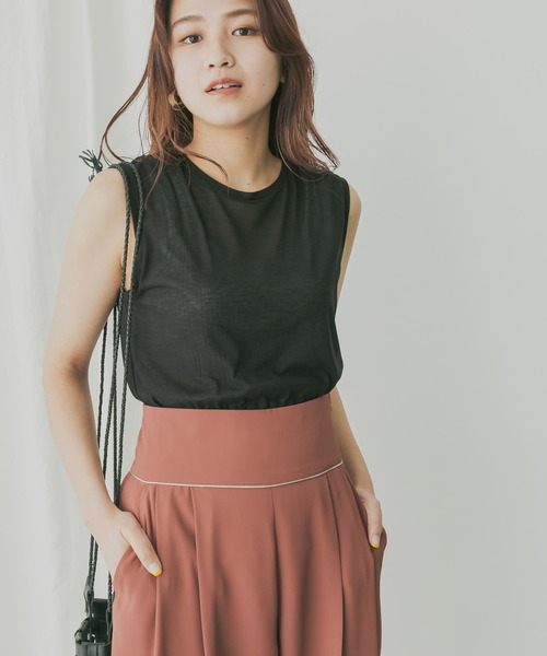 KBF+(ケービーエフプラス)の「KBF+ シアーノースリーブ(Tシャツ/カットソー・レディース・ブラック/グレー系その他/グリーン系その他・ONE)」の6枚目の写真