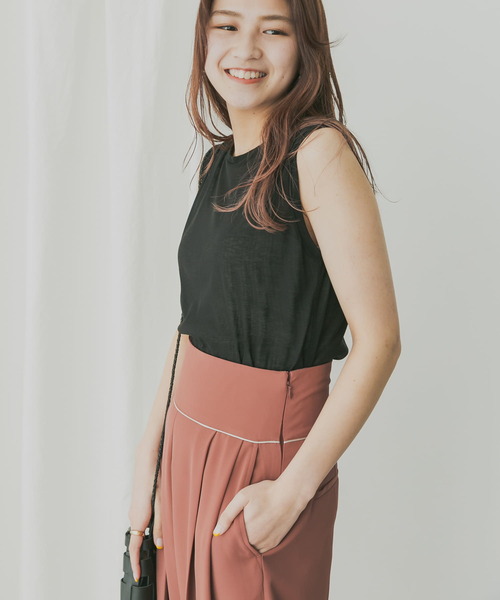 KBF+(ケービーエフプラス)の「KBF+ シアーノースリーブ(Tシャツ/カットソー・レディース・ブラック/グレー系その他/グリーン系その他・ONE)」の7枚目の写真