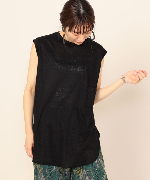 NOLLEY’S(ノーリーズ)の「リネン100ノースリーブプルオーバーカットソー(Tシャツ/カットソー・レディース・ブラック/ベージュ・FREE)」の4枚目の写真