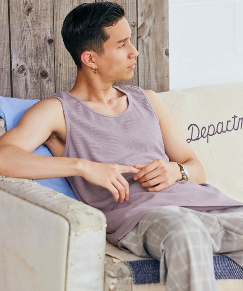 BARK MANHATTAN（バークマンハッタン）の「サーマルオーバーロングワッフルタンクトップ（タンクトップ・メンズ・パープル系その他/チャコール/グリーン系その他/ブルー系その他/ヘザーグレー/アイボリー/カーキ/ネイビー/ベージュ/ブラック・S/M/L）」の10枚目の写真