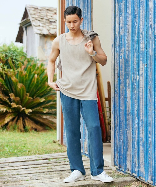 BARK MANHATTAN（バークマンハッタン）の「サーマルオーバーロングワッフルタンクトップ（タンクトップ・メンズ・パープル系その他/チャコール/グリーン系その他/ブルー系その他/ヘザーグレー/アイボリー/カーキ/ネイビー/ベージュ/ブラック・S/M/L）」の21枚目の写真