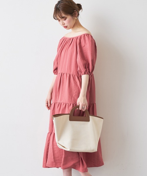 natural couture（ナチュラルクチュール）の「シャーリングティアードリラックスワンピース（ワンピース・レディース・ブラック/ベージュ/アイボリー/ミント/レッド系その他・FREE）」の5枚目の写真