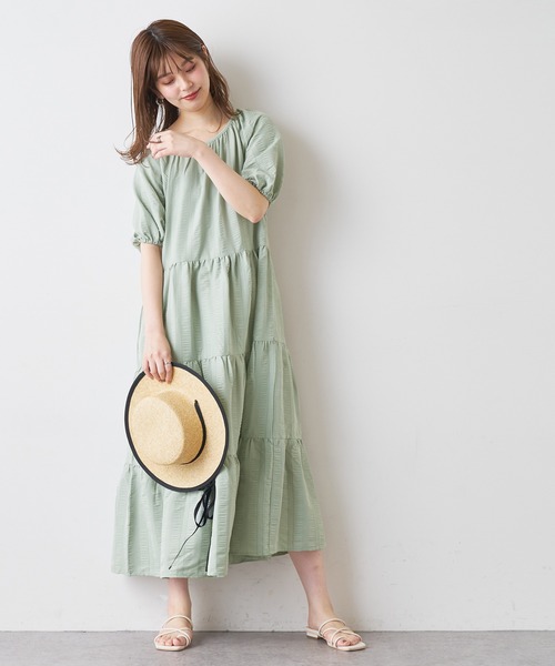 natural couture（ナチュラルクチュール）の「シャーリングティアードリラックスワンピース（ワンピース・レディース・ブラック/ベージュ/アイボリー/ミント/レッド系その他・FREE）」の4枚目の写真