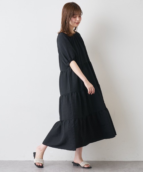 natural couture（ナチュラルクチュール）の「シャーリングティアードリラックスワンピース（ワンピース・レディース・ブラック/ベージュ/アイボリー/ミント/レッド系その他・FREE）」の11枚目の写真