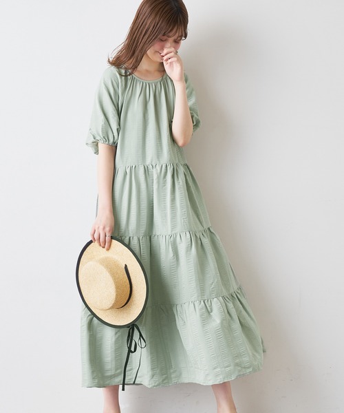 natural couture（ナチュラルクチュール）の「シャーリングティアードリラックスワンピース（ワンピース・レディース・ブラック/ベージュ/アイボリー/ミント/レッド系その他・FREE）」の20枚目の写真