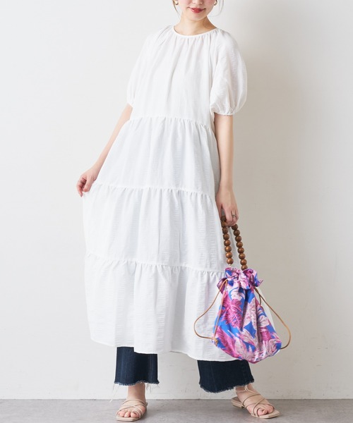 natural couture（ナチュラルクチュール）の「シャーリングティアードリラックスワンピース（ワンピース・レディース・ブラック/ベージュ/アイボリー/ミント/レッド系その他・FREE）」の9枚目の写真