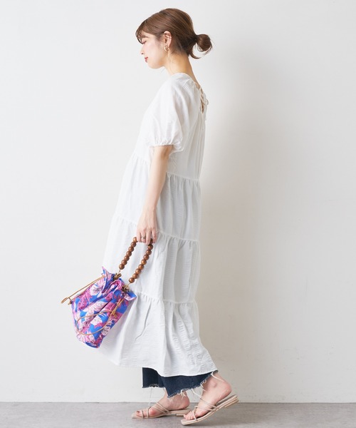 natural couture（ナチュラルクチュール）の「シャーリングティアードリラックスワンピース（ワンピース・レディース・ブラック/ベージュ/アイボリー/ミント/レッド系その他・FREE）」の8枚目の写真