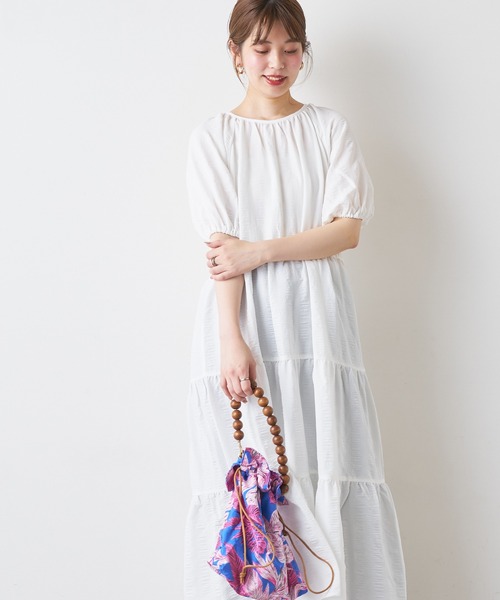 natural couture（ナチュラルクチュール）の「シャーリングティアードリラックスワンピース（ワンピース・レディース・ブラック/ベージュ/アイボリー/ミント/レッド系その他・FREE）」の7枚目の写真