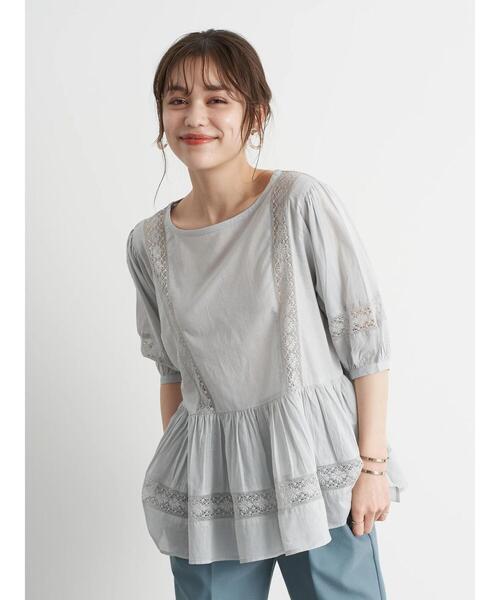 earth music&ecology（アースミュージックアンドエコロジー）の「儚げレースブラウス(パフスリーブ) ＊（シャツ/ブラウス・レディース・ピンクベージュ/アイボリー/サックスブルー・FREE）」の5枚目の写真