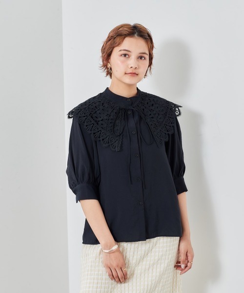 cepo（セポ）の「レース付け襟　パフブラウス　※２ＷＡＹ（シャツ/ブラウス・レディース・ブラック/ベージュ/オフホワイト・M）」の3枚目の写真