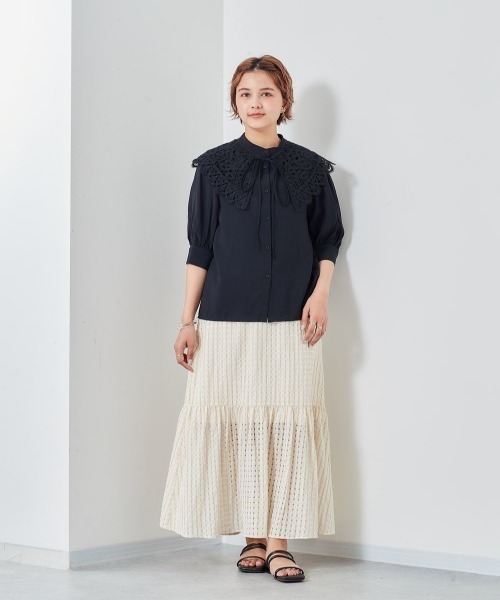 cepo（セポ）の「レース付け襟　パフブラウス　※２ＷＡＹ（シャツ/ブラウス・レディース・ブラック/ベージュ/オフホワイト・M）」の5枚目の写真