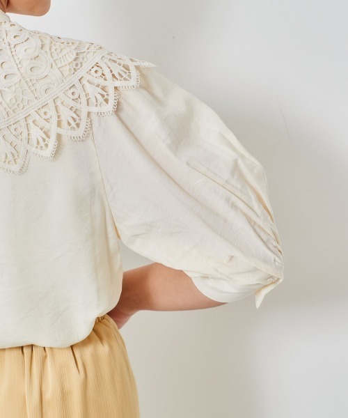 cepo（セポ）の「レース付け襟　パフブラウス　※２ＷＡＹ（シャツ/ブラウス・レディース・ブラック/ベージュ/オフホワイト・M）」の6枚目の写真