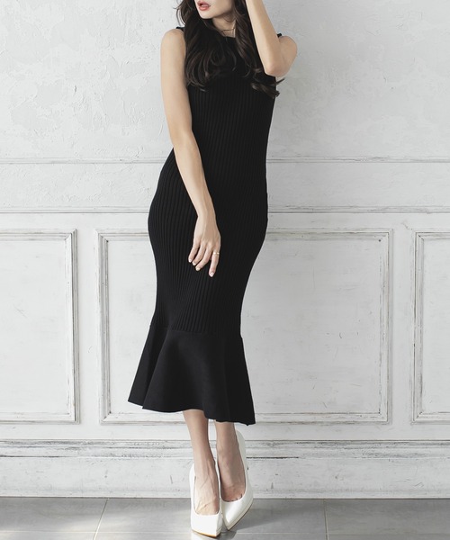 Julia Boutique（ジュリアブティック）の「スリーブレスマーメイドニットロングワンピース/21533（ワンピース・レディース・ブラック/ベージュ/ブラウン/ボルドー/ラベンダー/アイボリー/ピンク・LONG）」の2枚目の写真