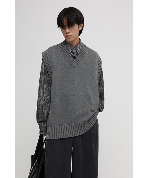 MASONPRINCE（メイソンプリンス）の「【MASONPRINCE】Oversized 5 color cotton knit vest BM2206（ニット/セーター・メンズ・ダークグレー/グレー/アイボリー/カーキ/ライトブルー・L/M/S）」の3枚目の写真