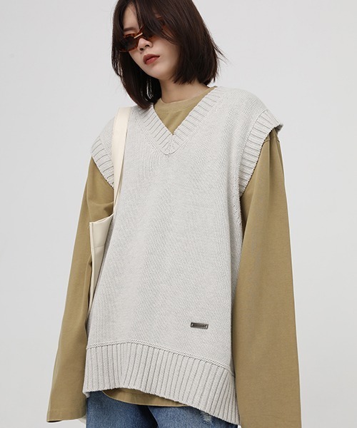 MASONPRINCE（メイソンプリンス）の「【MASONPRINCE】Oversized 5 color cotton knit vest BM2206（ニット/セーター・メンズ・ダークグレー/グレー/アイボリー/カーキ/ライトブルー・L/M/S）」の2枚目の写真