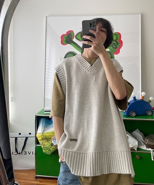 MASONPRINCE（メイソンプリンス）の「【MASONPRINCE】Oversized 5 color cotton knit vest BM2206（ニット/セーター・メンズ・ダークグレー/グレー/アイボリー/カーキ/ライトブルー・L/M/S）」の14枚目の写真