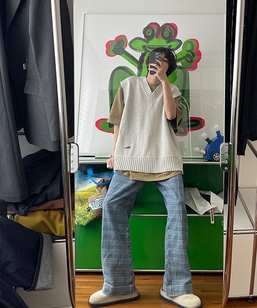 MASONPRINCE（メイソンプリンス）の「【MASONPRINCE】Oversized 5 color cotton knit vest BM2206（ニット/セーター・メンズ・ダークグレー/グレー/アイボリー/カーキ/ライトブルー・L/M/S）」の16枚目の写真