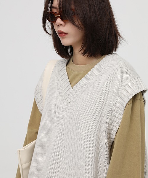 MASONPRINCE（メイソンプリンス）の「【MASONPRINCE】Oversized 5 color cotton knit vest BM2206（ニット/セーター・メンズ・ダークグレー/グレー/アイボリー/カーキ/ライトブルー・L/M/S）」の19枚目の写真