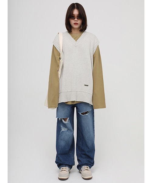 MASONPRINCE（メイソンプリンス）の「【MASONPRINCE】Oversized 5 color cotton knit vest BM2206（ニット/セーター・メンズ・ダークグレー/グレー/アイボリー/カーキ/ライトブルー・L/M/S）」の20枚目の写真