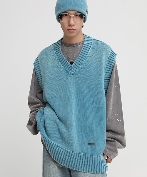 MASONPRINCE（メイソンプリンス）の「【MASONPRINCE】Oversized 5 color cotton knit vest BM2206（ニット/セーター・メンズ・ダークグレー/グレー/アイボリー/カーキ/ライトブルー・L/M/S）」の22枚目の写真