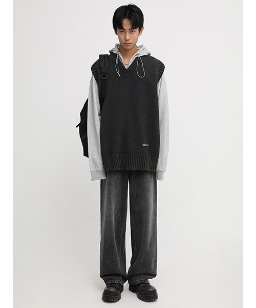 MASONPRINCE（メイソンプリンス）の「【MASONPRINCE】Oversized 5 color cotton knit vest BM2206（ニット/セーター・メンズ・ダークグレー/グレー/アイボリー/カーキ/ライトブルー・L/M/S）」の8枚目の写真