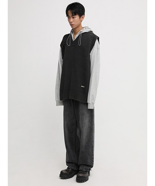 MASONPRINCE（メイソンプリンス）の「【MASONPRINCE】Oversized 5 color cotton knit vest BM2206（ニット/セーター・メンズ・ダークグレー/グレー/アイボリー/カーキ/ライトブルー・L/M/S）」の9枚目の写真