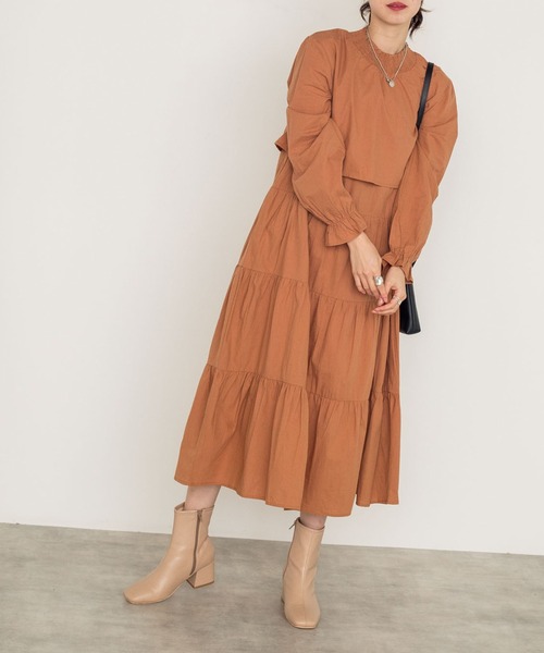 w closet(ダブルクローゼット)の「【新色追加】ティアードワンピース(ワンピース・レディース・チャコールグレー/ブラック/カーキ/オレンジ/グリーン系その他/モカ/オフホワイト/グリーン/ライトグリーン・FREE)」の9枚目の写真