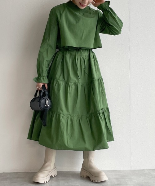 w closet(ダブルクローゼット)の「【新色追加】ティアードワンピース(ワンピース・レディース・チャコールグレー/ブラック/カーキ/オレンジ/グリーン系その他/モカ/オフホワイト/グリーン/ライトグリーン・FREE)」の6枚目の写真