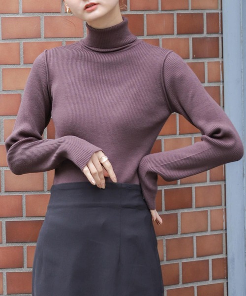 SENSE OF PLACE by URBAN RESEARCH(センスオブプレイスバイアーバンリサーチ)の「ストレッチリブタートルネックセーター(ニット/セーター・レディース・ブラック/ブラウン/ピンク/アイボリー・ONE)」の3枚目の写真