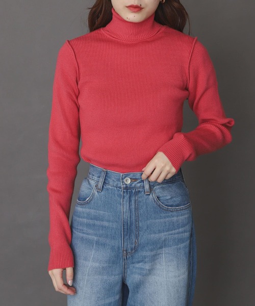 SENSE OF PLACE by URBAN RESEARCH(センスオブプレイスバイアーバンリサーチ)の「ストレッチリブタートルネックセーター(ニット/セーター・レディース・ブラック/ブラウン/ピンク/アイボリー・ONE)」の4枚目の写真