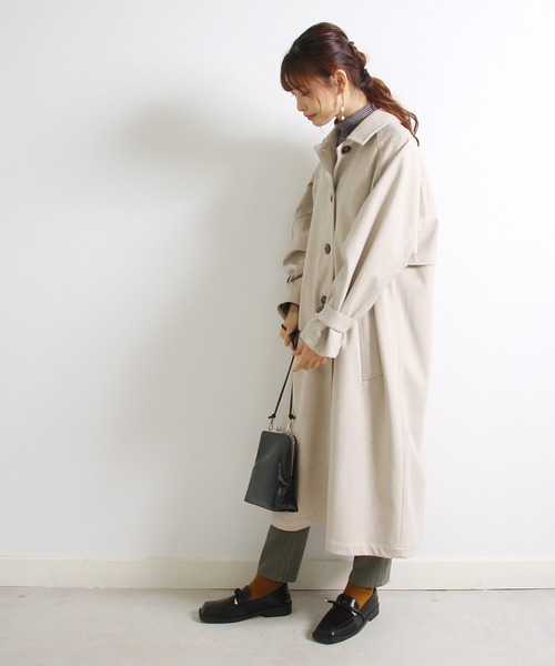 Crisp（クリスプ）の「ロングバルカラーコート（ステンカラーコート・レディース・ダークブラウン/ベージュ・FREE）」の18枚目の写真