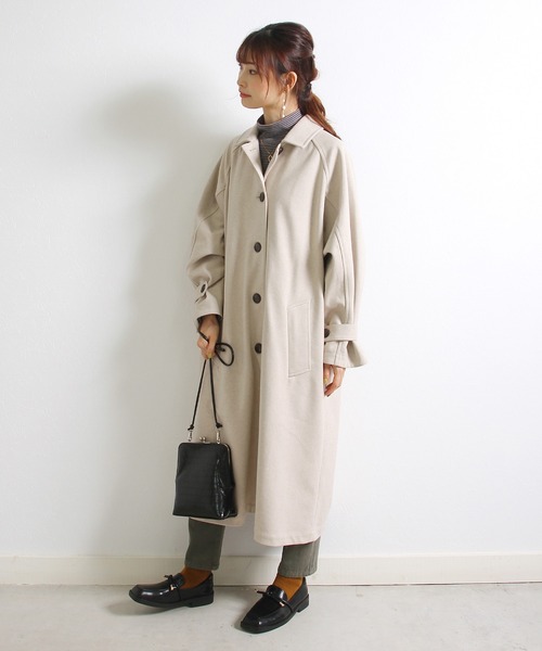 Crisp（クリスプ）の「ロングバルカラーコート（ステンカラーコート・レディース・ダークブラウン/ベージュ・FREE）」の19枚目の写真