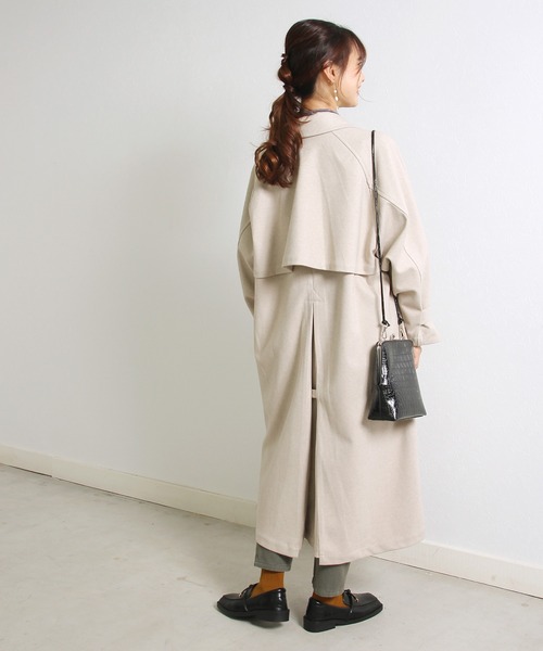 Crisp（クリスプ）の「ロングバルカラーコート（ステンカラーコート・レディース・ダークブラウン/ベージュ・FREE）」の21枚目の写真