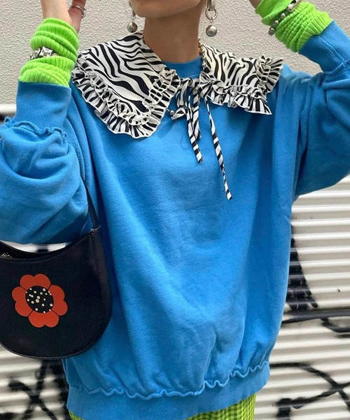 byYOUANCE（バイユアンス）の「アウトリンキングカラースウェット（スウェット・レディース・ブルー/オレンジ/パープル/グリーン/ピンク/グリーン系その他・FREE）」の3枚目の写真