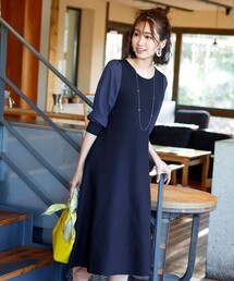 【洗える】大人可愛い異素材パフ袖ワンピース