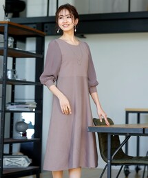 【洗える】大人可愛い異素材パフ袖ワンピース